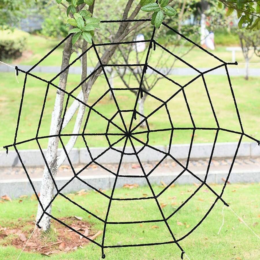 1pc Halloween Decoration New Giant Spider Web, Black/White Terror New Giant Spider Web, Halloween Decoration/Party, Bar, Gift(Excluding Spiders And Skulls) - 黑色 - 查看 1