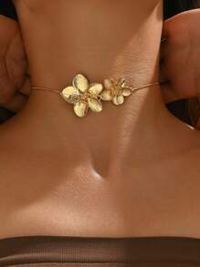 1 pieza Collar dorado de flor ajustable, elegante y de verano, joyería floral de diseño elegante y de alta gama para mujer, adecuado para uso diario, playa, fiesta y regalo