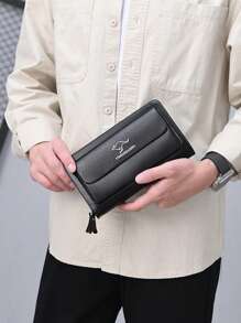 Bolsa de Embreagem Masculina Minimalista na Moda, de Cor Sólida em PU com Letra, Carteira com Vários Bolsos, Bolsa Quadrada Pequena Versátil para Ir ao Trabalho e Uso Casual