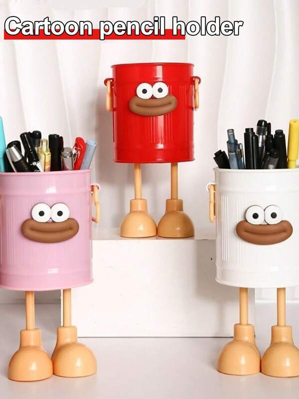 2 Stück süße personalisierte Cartoon Stifthalter, großvolumiger Schreibtisch Organizer Eimer, Vintage Stil, zufälliges Buchstabendesign