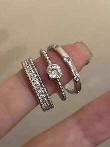 Three Fashionable, Simple And Cool Style Copper Zirconia Women's Daily Wear Rings