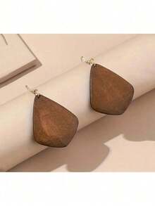 5pairs/Set Vintage Brown Solid Wood Pendant Earrings - 棕色 - 查看 7