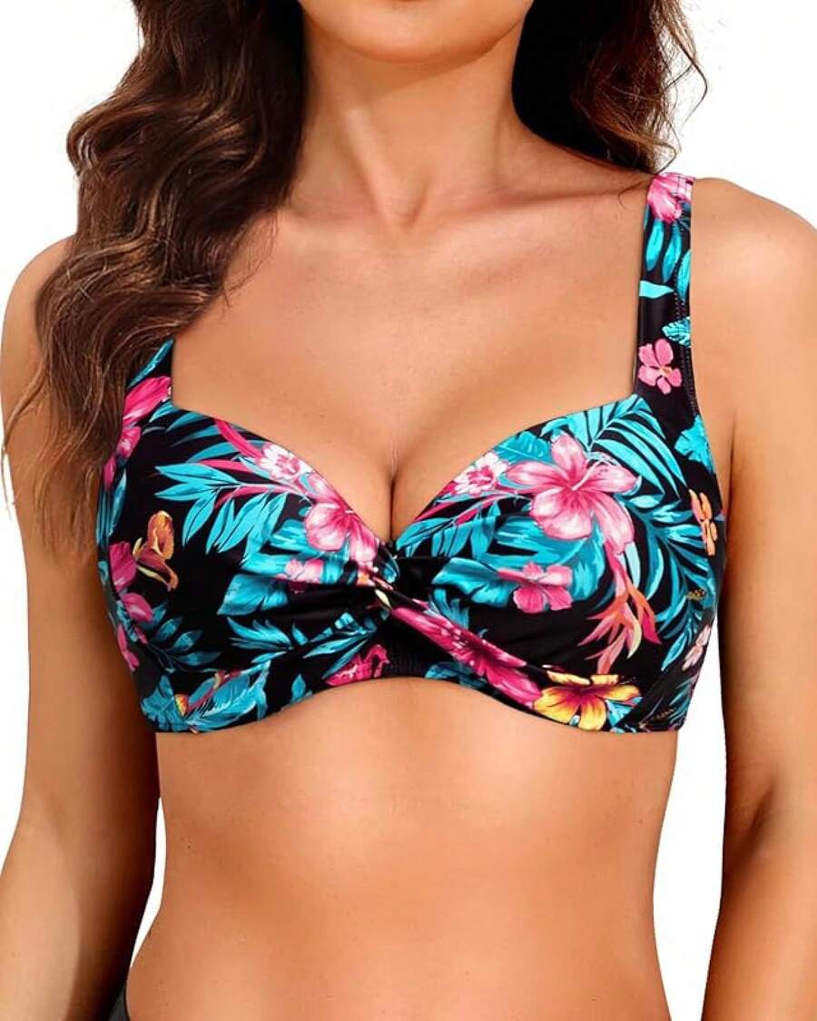 Women's Push Up Underwire Bikini Top - Padded Swimwear - Tropic Floral - View 1