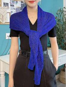 1pc Women's Spring/Summer Honeycomb Sleeve Cape Shawl With Knitted Collar & Hollow Out Detailing, Fashionable Outerwear Accessories Women For Dress - Multicolor - View 12