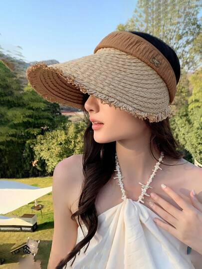 1 pezzo Cappello di paglia estivo leggero da donna, traspirante e confortevole, ampia tesa per la coda di cavallo, stile casual ed elegante, cappello da sole adatto per attività all'aperto, passeggiate, shopping, vacanze e uso quotidiano