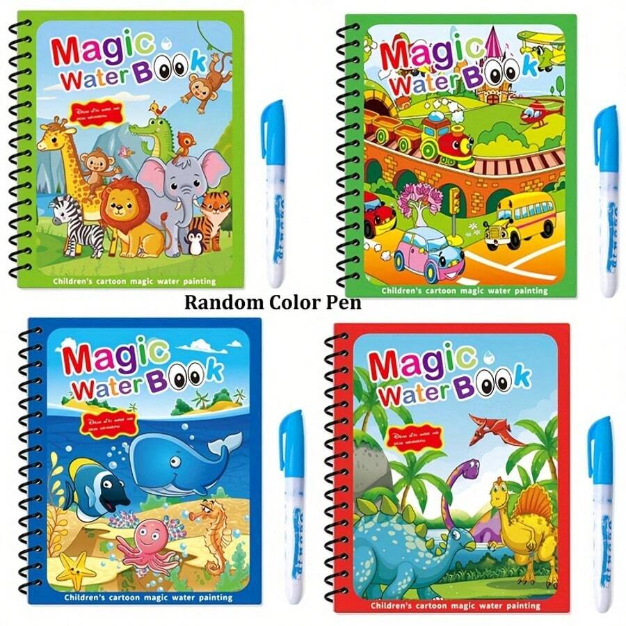 1pc/4pcs Reusable Magic Water Drawing Book With Pen (Random Color), Magic Water Painting Book, Reusable Water Coloring Book, Brand New Magic Water Drawing Painting Book, Suitable For Birthday, Christmas, New Year Gifts - Multicolor - View 1