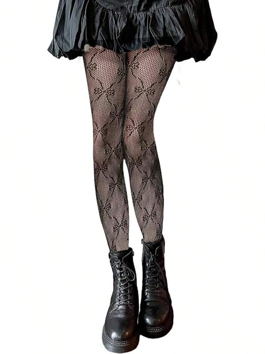 Women's 1pc Sheer Mesh Pattern Tights High Waist Fashionable Streetwear Fishnet Stockings
