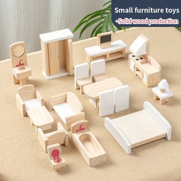 Muebles en miniatura de casa de juego de madera para niños, set de modelo de decoración del hogar, juguetes educativos con muebles del hogar