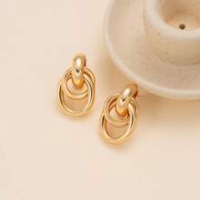 1pair Fashionable Gold Tone Metal Multi-Turn Knotted Design Stud Earrings For Women, Double Hoop Studs, Statement Dangling Earrings, Unique Earrings.(The Color Of The Product May Vary Slightly Under Different Displays/Lighting Conditions)