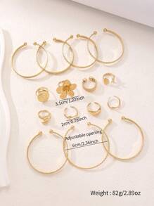 8 Stücke Ringe + 7 Stücke Armbänder - Vintage minimalistische stapelbare verstellbare offene Bangle Armbänder, delikater Blumen-, Linien-, geometrischer Ringset, Boho-Stil Schmuckset für Frauen, geeignet für Alltag, Party, Urlaub und Bankette, ideales Schmuckgeschenk für Frauen
