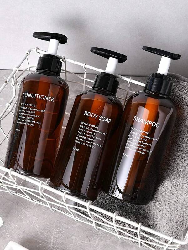 1pc Large Capacity And Large Liquid Output 500ml Bathroom Refill Bottle, Shampoo Shower Gel Hand Soap Refill Bottle, Brown Care Refill Bottle Press Bottle