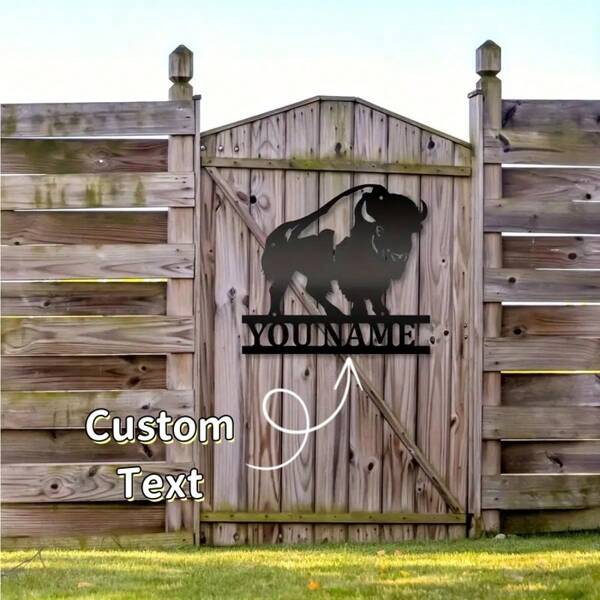 1PC Personalized Buffalo Metal Sign, Rustic Farmhouse Wall Art, Durable Metal Bison Decor For Ranch Barn Cabin Hunting Lodge, Western Home Decor, Farm House Decor,School Supplies,Back To School