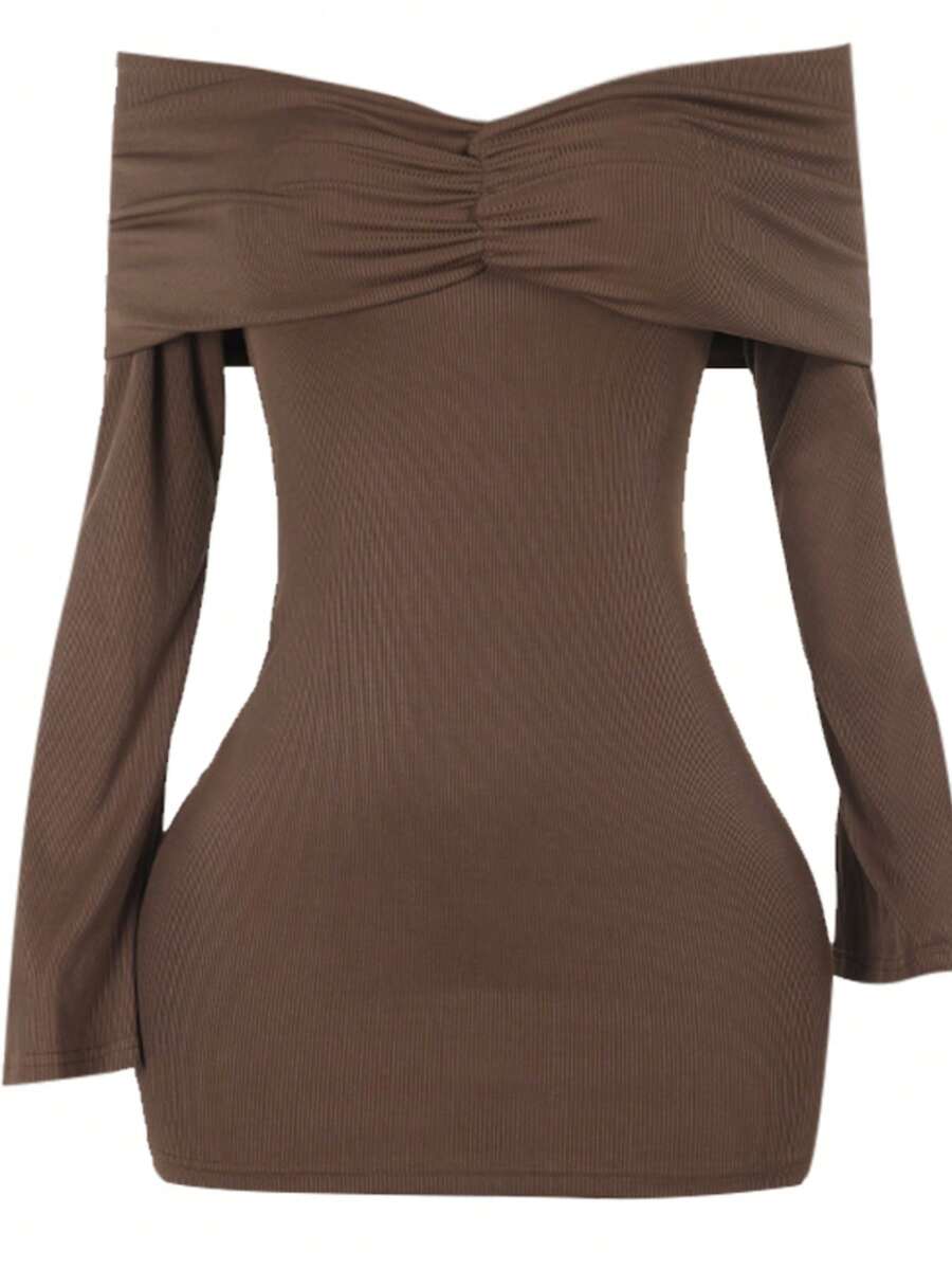 WOWDARK Damska Jesienna Sukienka Z Długim Rękawem I Odsłoniętymi Ramionami