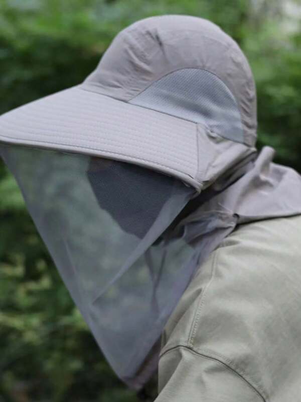 1 pieza Sombrero de sol con red anti-mosquitos para cubrir el rostro, máscara de red transpirable con ala ancha para pesca, senderismo y protección solar, unisex