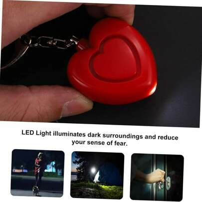 Novo alarme pessoal, alarme em formato de coração, alarme de autodefesa feminino, alarme portátil para ambientes externos, acessório de chaveiro, chaveiro de autodefesa, bateria de botão (LR44*3), alarme pessoal compacto, lanterna, alarme de decibéis altos de 125 dB, luz LED piscante, adequado para mulheres e idosos como dispositivo de alerta de emergência