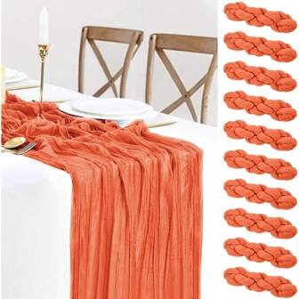 Cheesecloth Table Napkins,Rustic Transparent Runner Cheesecloth Table Napkins,Home Decor Orange Linen Tablecloth,Bohemian Romantic Tulle Tablecloth,Suitable For: Wedding Parties, Bridal Showers, Thanksgiving, Christmas Decorations