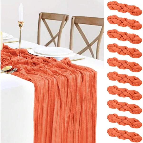 Cheesecloth Table Napkins,Rustic Transparent Runner Cheesecloth Table Napkins,Home Decor Orange Linen Tablecloth,Bohemian Romantic Tulle Tablecloth,Suitable For: Wedding Parties, Bridal Showers, Thanksgiving, Christmas Decorations