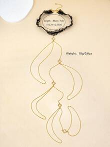 1pc Sexy Clover Pendant With Rhinestones Decor Tasseled Long Chain Anklet, Suitable For Women's Daily & Vacation Outfits - Gold - View 3