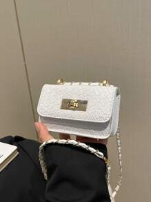 Bolso cuadrado mini, textura trenzada, acolchado, nuevo bolso de moda para mujer, costura de patrón de diamante, bolso de hombro de alta calidad, bolso bandolera con cadena trenzada, cierre con solapa bolso pequeño, estuche para lápiz labial, bolso cruzado lindo