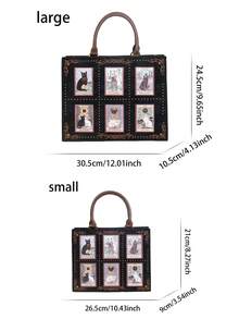 2025 High-End Fashion Summer New Women Handbag, Niche Design Tarot Card Diamond Tote Bag, Large Capacity Y2K Cute Cat Bag, Unique Handmade Embroidery Beaded Briefcase, Retro One Shoulder Tote Bag - Multicolor - View 11