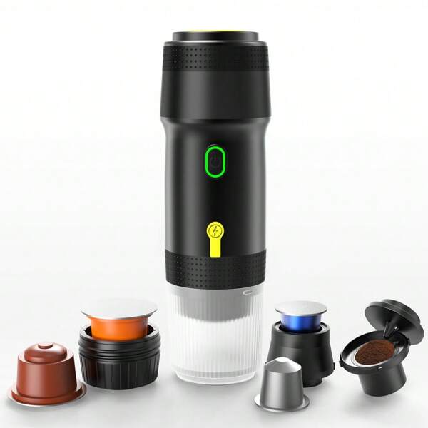 1 pieza Cafetera expreso portátil, Máquina de café para auto con puerto Tipo-C, batería de 7500mAh de larga duración, autocalentable, para café caliente y frío, compatible con café molido y cápsulas, adecuada para autocaravana, senderismo y oficina