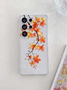 1 pieza Funda de teléfono de TPU transparente y suave con diseño minimalista retro de rama de árbol y hoja de arce, anti-caídas, anti-arañazos y anti-huellas dactilares, con protección para la lente de la cámara, compatible con Apple, Nothing, Pixel, INFINIX, Redmi