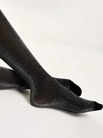 1 双超大闪亮透明紧身裤，舒适时尚的女士纯色连裤袜，耐用的闪亮黑色长袜，可手洗/干洗，适合日常穿着 | 闪亮紧身裤 | 紧身版型