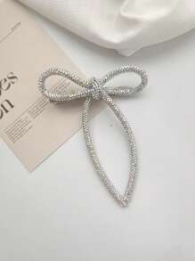 1/2pcs Women White Rhinestone Bow Tie Ribbon Duck Clip Fashionable New Bangs Hair Clip Decor Accessory Suitable For Dress, Party, Prom, Can Be Used As Gift (Random Clip Direction), School Stuff, College