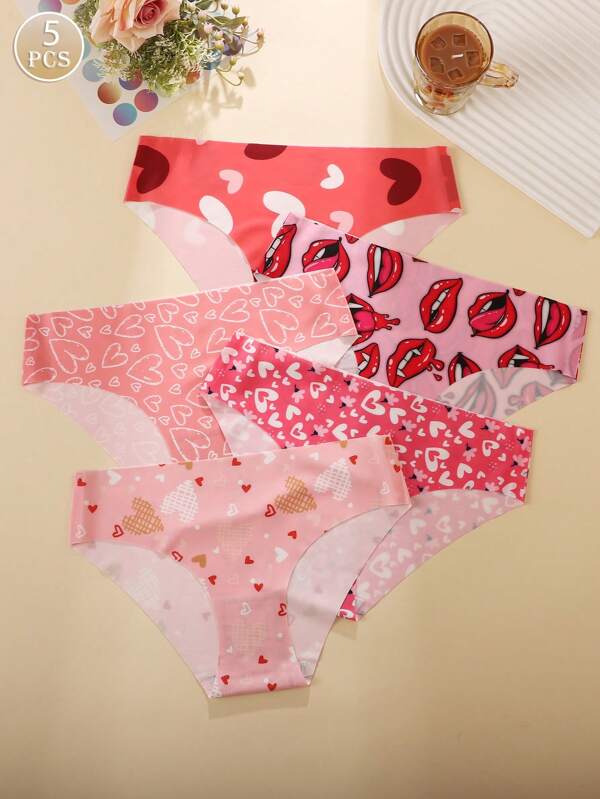 5er-Pack nahtlose Mädchen-Slips-Set, Kuchen, Donut, Eis Süßer Muster, seidige atmungsaktiv, Pfirsich-Hüfte, Baumwoll-Schritt Slips