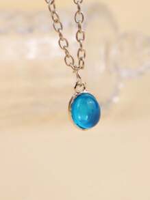 High-End Elegant Aqua Blue Natural Gemstone Water Drop Necklace, Unique Design Oval Pendant Clavicle Chain, Gift For Her