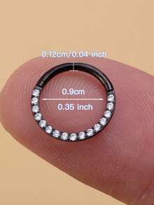 1 件不锈钢微密镶氧化锆隔膜戒指，男女通用穿孔首饰