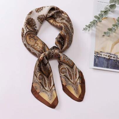 Cashew Flower Square Scarf Silk Scarf Women Premium Decorative Printed Neck Scarf Simulated Silk Fashion Shirt Neck Scarf Scarf
