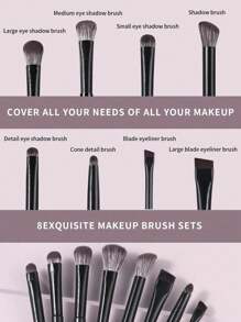 8pcs/Set Soft Bristle Makeup Brushes Set - Eyeshadow Brush, Blending Brush, Crease Brush, Concealer Brush, Angled Liner Brush, Eyebrow Brush, Beauty Makeup Tools