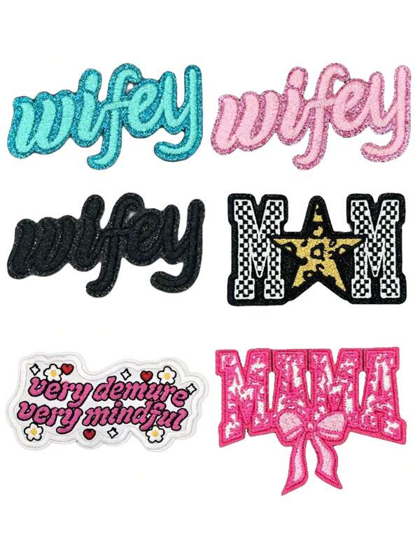 Parches con bordado "Wifey And Mama" para planchar o coser, apropiado para gorras de camionero, vaqueros, camisas, chaquetas, bolsos, ropa casual y accesorios