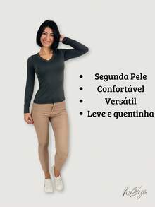 Women's Suede Knit Blouse With V-Neckline – Comfort, Style And Versatility For All Occasions - Xám - Xem 4