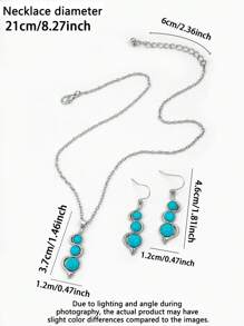 TopHanqi Set de 3 piezas de joyas retro: Pendientes colgantes de plata falsa con turquesa vintage, collar con colgante geométrico en forma de calabaza, accesorio versátil para uso diario, fiestas, ir al trabajo, idea de regalo para todas las estaciones