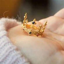1 pièce Bague couronne élégante de couleur or avec cubic zirconia, bague de couronne de fiançailles et de mariage, accessoire de bijoux, cadeau