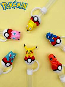 pokemon Pokemon Cute Character Silicone Straw Top Cover, Dust-Proof Pikachu Reusable Straw Tip For 30 And 40 Ounces Cups With Handles - Fits 10mm Straws, 1 Pc , Perfect Party Gift, Office Supplies, Birthday Gift Toy, Pikachu, Handmade Set, Fashion, Ideal Gift For Party Collection