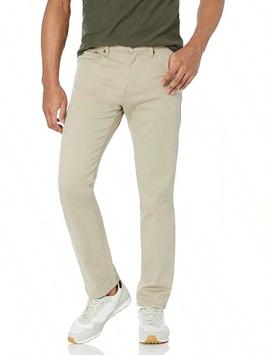 Men's Athletic Stretch Jeans - Colors - Light Khaki Brown - View 1
