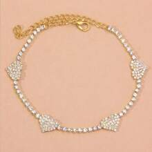 Delicada tobillera con forma de corazón completamente cubierta de cristales, accesorio de tobillera con diamantes para playa y resort de verano