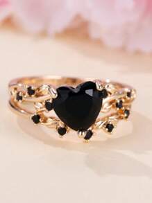 2 Pieces Set New Style Luxury Inlaid Zirconia Heart-Shaped Fashion Versatile Ring, Suitable For Women Girlfriend Anniversary Gift Jewelry