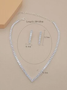 1pc Square Zirconia Pendant Necklace & 1 Pair Rectangular Zirconia Earrings, Two Pieces Set, Fashion Formal Dress Accessories