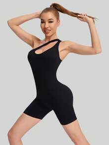Women's Slant Strap Sexy Seamless Slim Fit One Piece,Women's Exercise Five Pants Yoga Wear,Women's One Piece Cycling Pants,Fitness Running Exercise One Piece - màu đen - Xem 4
