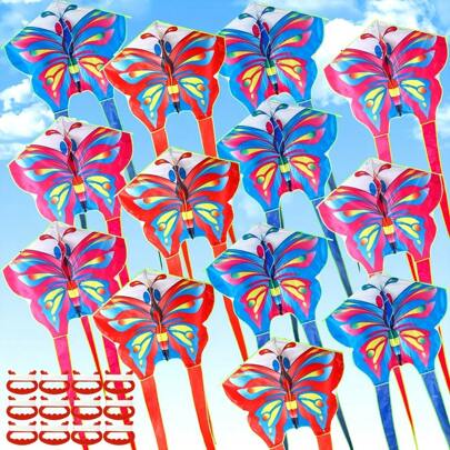 Local Shipping- Vibrant Colors, Easy To Fly For Beginners, No Feathers, Durable Outdoor Beach Kites For Family Parties, Park & Backyard Games, Colorful Kite Designs 12pcs Large Butterfly & Dragonfly Kites With 164ft Nylon Strings