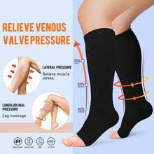 Calcetines de compresión de cobre para mujeres y hombres, punta abierta, 15-20 mmHg es el mejor apoyo para la recuperación de la circulación y el uso durante todo el día - 04 Surtido 1 - Ver 10