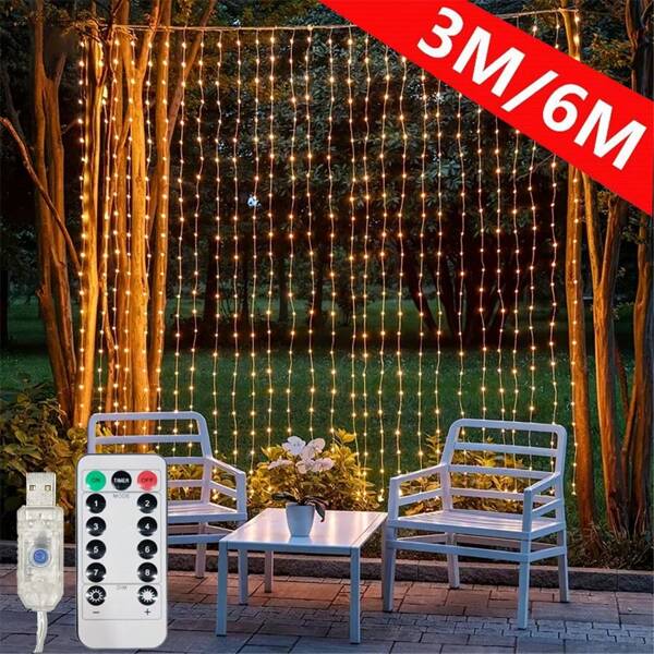 Guirlandes lumineuses d'extérieur, décoration d'ambiance de camping, ornements suspendus pour les fêtes, lumières de Noël, éclairage décoratif pour la maison, la cuisine, la chambre et le salon, guirlandes lumineuses d'intérieur, guirlandes lumineuses de rideau USB à 8 modes avec télécommande, convenant pour la Saint-Valentin, les lumières de fée, la décoration de Pâques et d'Halloween, l'éclairage et la décoration de fête, pour le mariage, l'anniversaire, le patio, le pavillon, éclairage décoratif d'intérieur