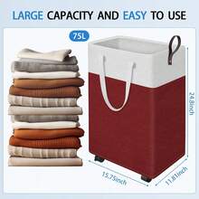 75L Rolling Laundry Basket With Wheels, Collapsible & Waterproof Laundry Hamper, Mobile Clothes Hamper, Storage Laundry Bins With Handles For Laundry Room, Bedroom, Bathroom & Dorm, Red - 紅色 - 查看 2