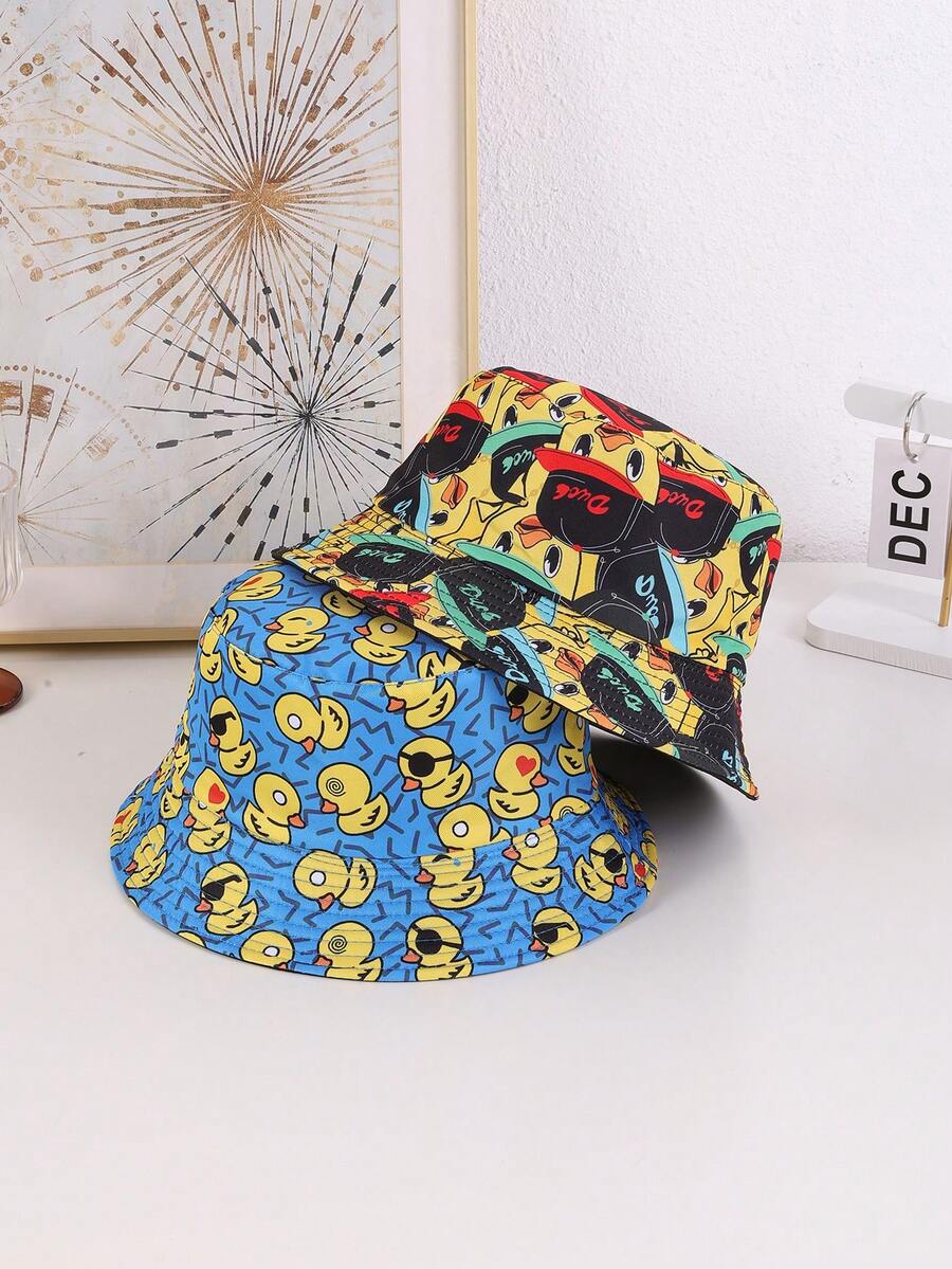 1pc Unisex Cute Printed Small Yellow Duck Reversible Bucket Hat, Suitable For Daily Outings And Gatherings - Little Yellow Duck - View 1