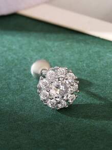 1pc Elegant CZ Geometric Round Stud Earrings, Miniature Titanium Alloy Earring, Versatile Everyday Wear For Women