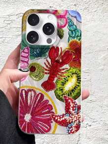 1 pieza Funda protectora suave y personalizada compatible con iPhone 16/11 PRO/7/16 PRO MAX/15/12 Mini/15 PRO/14/13/12/11/XR/7 Plus/8 Plus/Pro/Max/Mini/X con patrón de frutas y langosta, resistente a huellas dactilares y arañazos, el mejor regalo para amigos, familiares y usted mismo